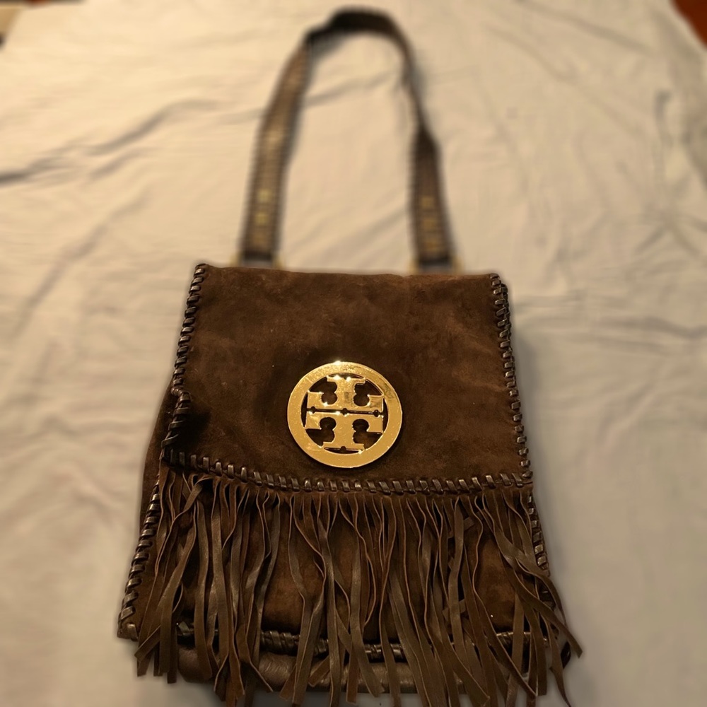 Tori Burch Brown Suede Fringe Cross body or shoulder bag
